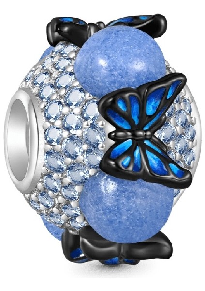 Karanlıkta Parlayan Mavi Kelebek Charm, 925 Ayar Gümüş