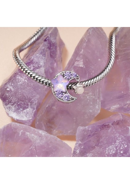 Karanlıkta Parlayan Mor Ay Yıldız Charm, 925 Ayar Gümüş modelleri