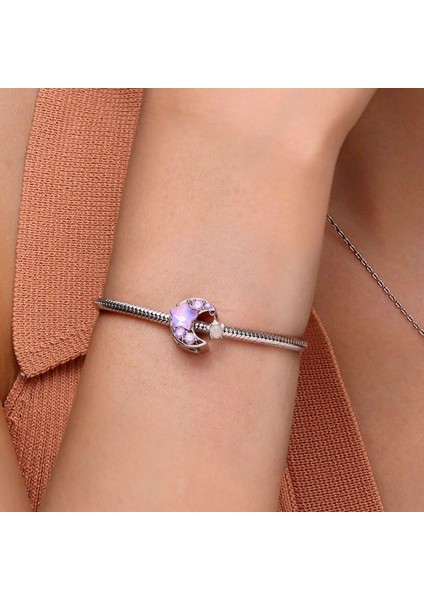 Karanlıkta Parlayan Mor Ay Yıldız Charm, 925 Ayar Gümüş fırsatları