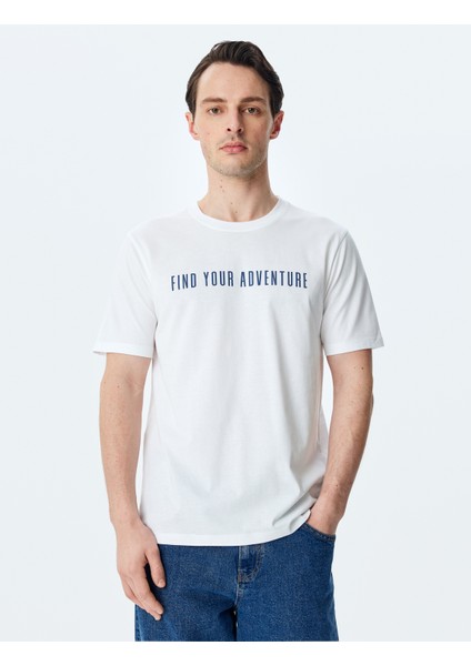 Bisiklet Yaka Regular Fit Pamuklu Kısa Kollu Slogan Baskılı Tişört fiyatları