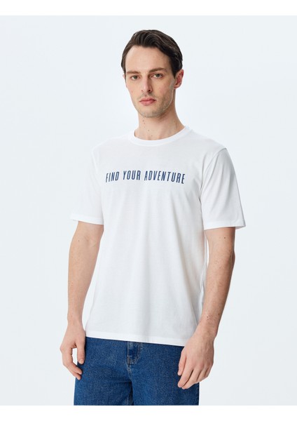 Bisiklet Yaka Regular Fit Pamuklu Kısa Kollu Slogan Baskılı Tişört modelleri