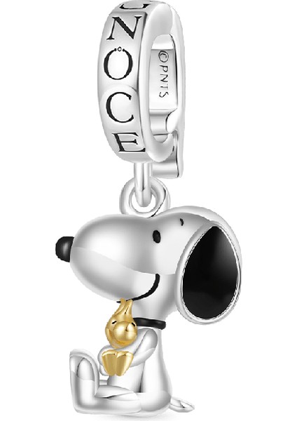 Peanuts Snoopy & Woodstock Kucaklaşma Charm, 925 Ayar Gümüş