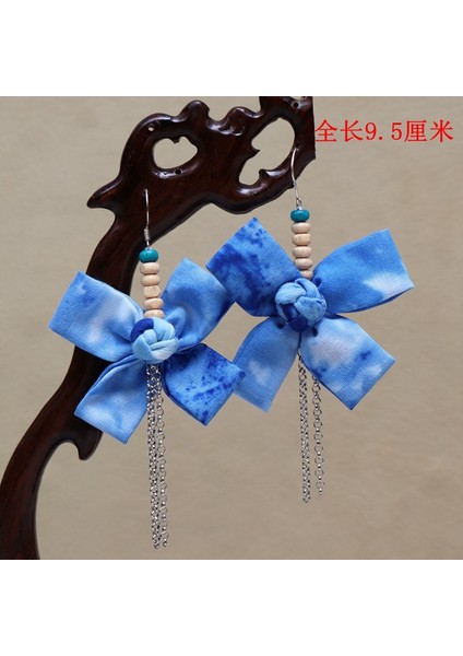 El Yapımı Batik (Shibori) Küpeler - Doğal Mavi Renk, Benzersiz Etnik Motifler (Yurt Dışından)