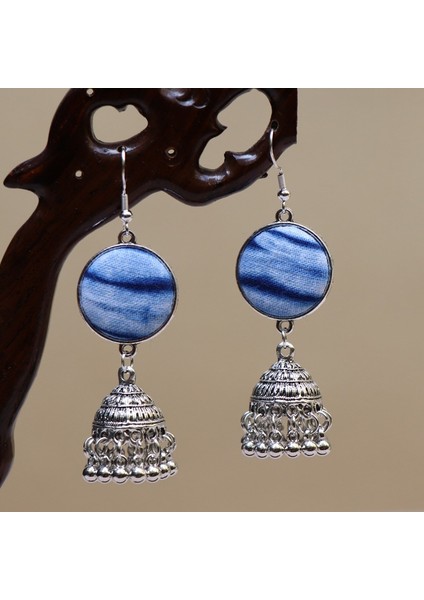 Etnik Eşsiz Küpeler - El Bağı Boyalı Mavi Desen, Doğal Indigo (Oryantal Stil) (Yurt Dışından)