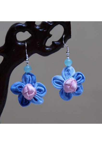 Etnik Eşsiz Küpeler - El Bağı Boyalı Mavi Desen, Doğal Indigo (Oryantal Stil) (Yurt Dışından)