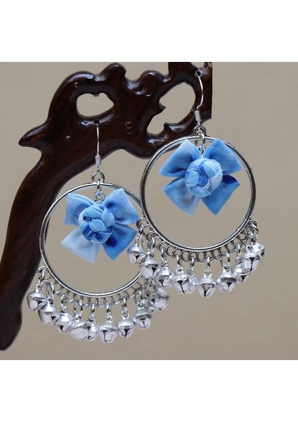 Etnik Eşsiz Küpeler - El Bağı Boyalı Mavi Desen, Doğal Indigo (Oryantal Stil) (Yurt Dışından)