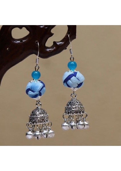 El Yapımı Batik (Shibori) Küpeler - Doğal Mavi Renk, Benzersiz Etnik Motifler (Yurt Dışından)