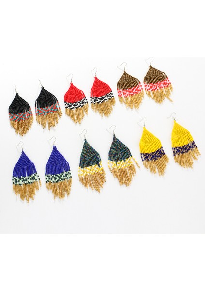 El Yapımı Bohem Boncuklu Püsküllü Renkli Bayan Küpe (Yurt Dışından) fiyatları