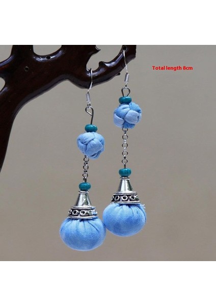 El Yapımı Batik (Shibori) Küpeler - Doğal Mavi Renk, Benzersiz Etnik Motifler (Yurt Dışından)