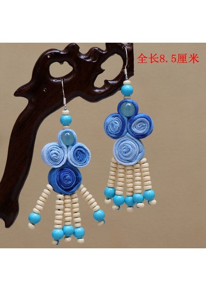 El Yapımı Batik (Shibori) Küpeler - Doğal Mavi Renk, Benzersiz Etnik Motifler (Yurt Dışından)