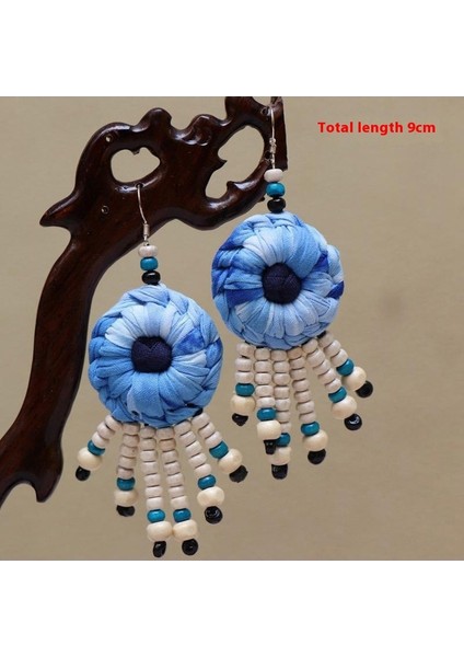 El Yapımı Batik (Shibori) Küpeler - Doğal Mavi Renk, Benzersiz Etnik Motifler (Yurt Dışından)