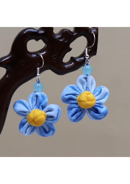 Etnik Eşsiz Küpeler - El Bağı Boyalı Mavi Desen, Doğal Indigo (Oryantal Stil) (Yurt Dışından)