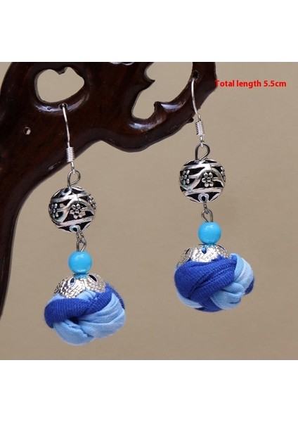 El Yapımı Batik (Shibori) Küpeler - Doğal Mavi Renk, Benzersiz Etnik Motifler (Yurt Dışından)