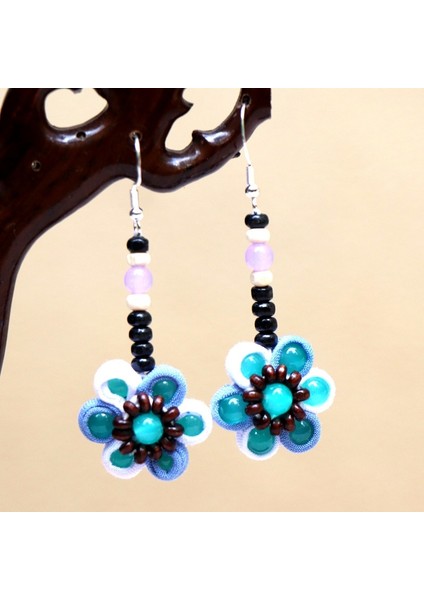 Etnik Eşsiz Küpeler - El Bağı Boyalı Mavi Desen, Doğal Indigo (Oryantal Stil) (Yurt Dışından)