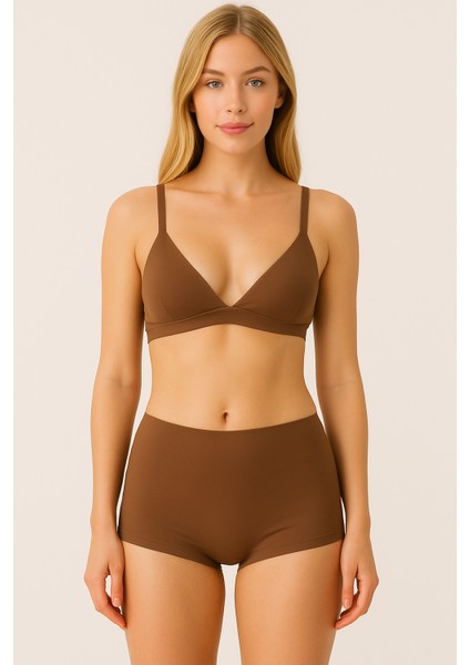 Kahve Kadın Toparlayıcı Şort Bikini Altı Deniz Şortu