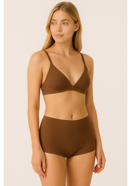 Kahve Kadın Toparlayıcı Şort Bikini Altı Deniz Şortu