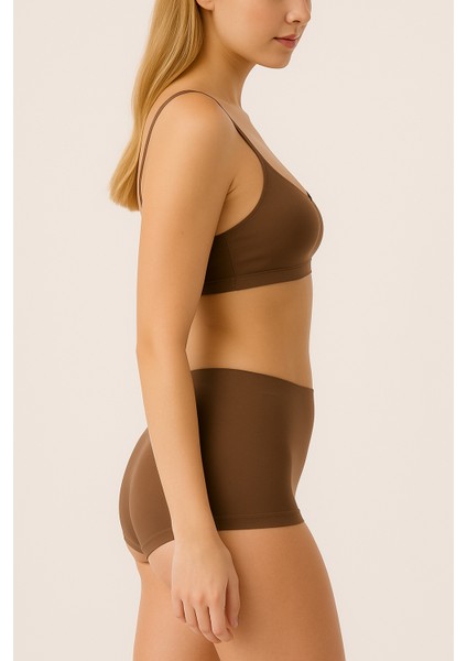 Kahve Kadın Toparlayıcı Şort Bikini Altı Deniz Şortu