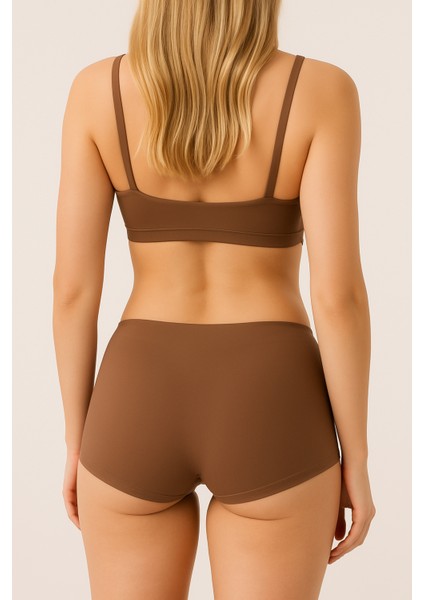 Kahve Kadın Toparlayıcı Şort Bikini Altı Deniz Şortu