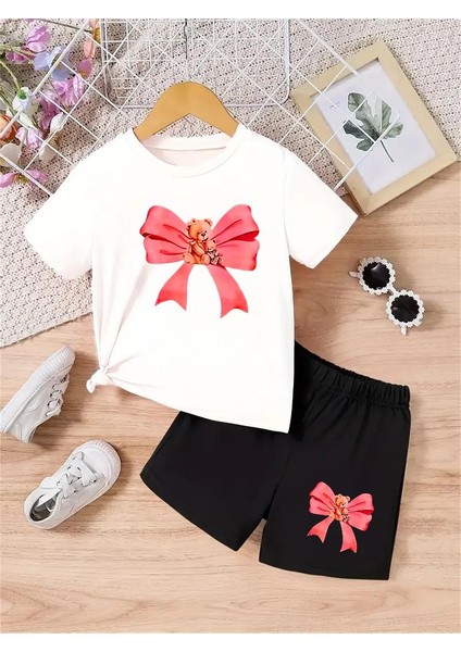 Pembe Kurdale Baskılışort/t-Shirt Alt-Üst Çocuk Takım