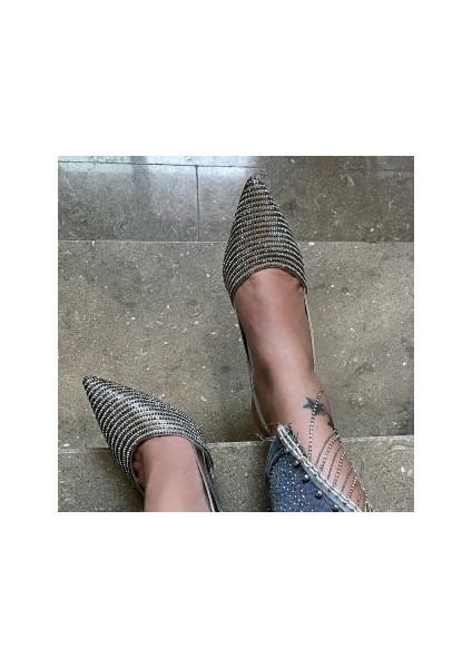 Taş Kaplamalı Gümüş Stiletto