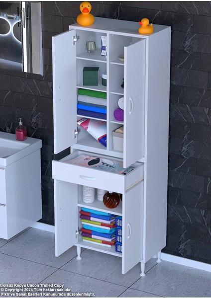 70 x 173 x 32,5 Cm’lik 1 Çekmece 4 Kapak 7 Raf 10 Gözlü Organizatör Mutfak Dolabı Çok Amaçlı Dolap