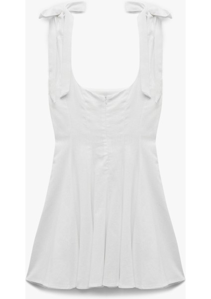 Bağlama Detaylı Kolsuz U Yaka Mini Keten Karışımlı Elbise fırsatları