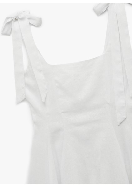 Bağlama Detaylı Kolsuz U Yaka Mini Keten Karışımlı Elbise indirimleri