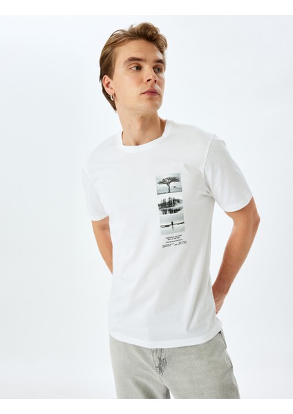 Regular Fit Pamuklu Baskılı Kısa Kollu Bisiklet Yaka Tişört