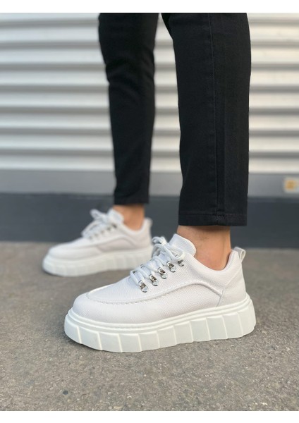 Beyaz Cloud Bağcıklı Cilt Erkek Günlük Sneaker Ayakkabı