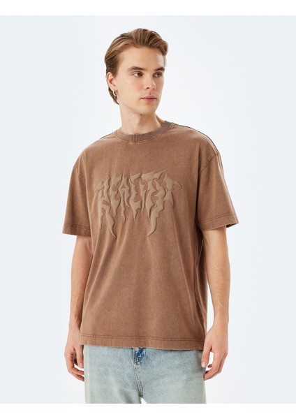 Yıkamalı Bisiklet Yaka Pamuklu Kısa Kollu Gotik Baskılı Oversize Tişört modelleri