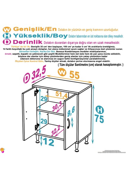 55X75X32,5 Cm’ Lik 2 Kapaklı 2 Gözlü Raf Dolap Organizatör Mutfak Dolabı Çok Amaçlı Dolap fiyatları