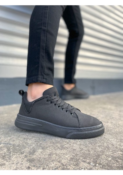 Siyah Flex Bağcıklı Keten Kumaş Erkek Günlük Sneaker Ayakkabı
