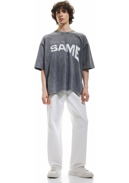 Bisiklet Yaka Yıkamalı Kısa Kollu Pamuklu Baskılı Tişört