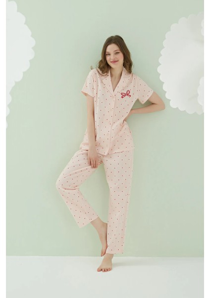 68164 Bow Önden Düğmeli Pijama Takım