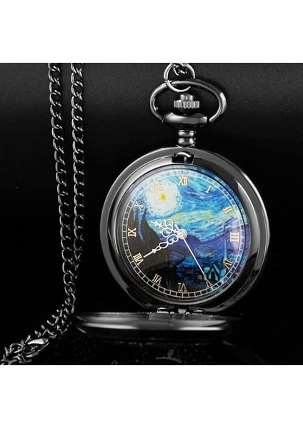 Vincent Van Gogh "yıldızlı Gece" Temalı Antik Oyma Detaylı Sanatsal Köstekli Cep Saati Kolye modelleri