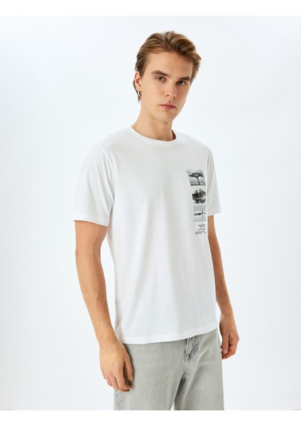 Regular Fit Pamuklu Baskılı Kısa Kollu Bisiklet Yaka Tişört modelleri