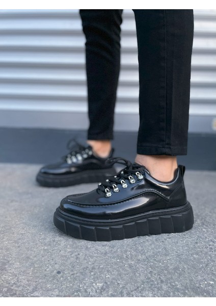 Siyah Cloud Bağcıklı Rugan Erkek Günlük Sneaker Ayakkabı