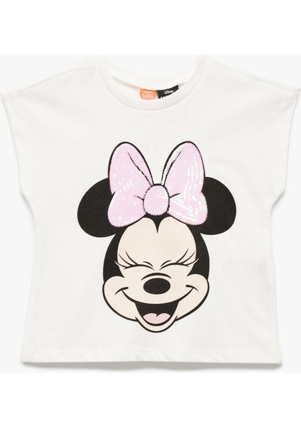 Pamuklu Pullu Payetli Bisiklet Yaka Kısa Kollu Lisanslı Minnie Mouse Tişört