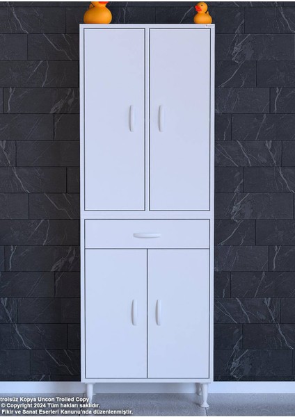 70 x 173 x 32,5 Cm’lik 1 Çekmece 4 Kapak 3 Raf 6 Gözlü Organizatör Mutfak Dolabı Çok Amaçlı Dolap