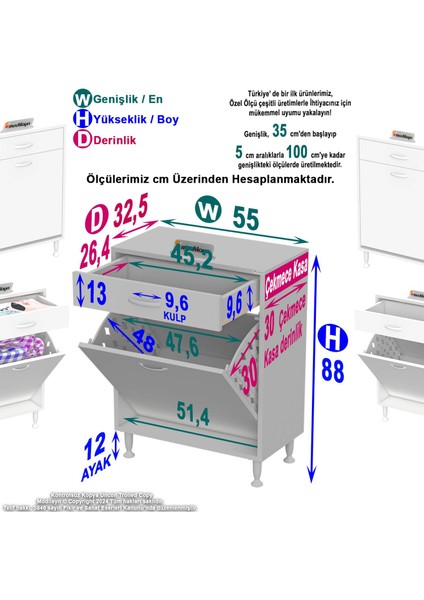 55 x 88 x 32,5 Cm’lik 1 Çekmece 1 Gözlü Sepetli Organizatör Mutfak Dolabı Çok Amaçlı Dolap fiyatları