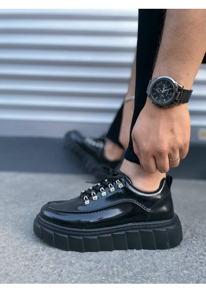 Siyah Cloud Bağcıklı Rugan Erkek Günlük Sneaker Ayakkabı
