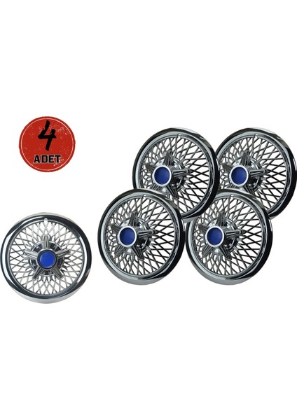 Jant Kapağı Kırılmaz Telli Yıldız Fırfırlı Mavi 15" Abs Krom Paslanmaz 4'lü (Takım Olarak)