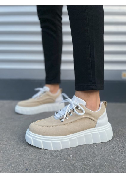 Krem Beyaz Cloud Bağcıklı Süet Erkek Günlük Sneaker Ayakkabı