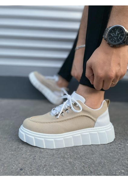 Krem Beyaz Cloud Bağcıklı Süet Erkek Günlük Sneaker Ayakkabı