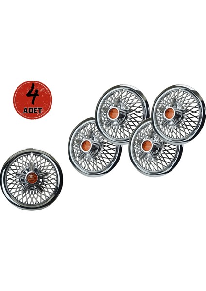 Jant Kapağı Kırılmaz Telli Yıldız Fırfırlı Turuncu 16" Abs Krom Paslanmaz 4'lü (Takım Olarak)