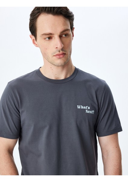 Slogan Baskılı Bisiklet Yaka Kısa Kollu Pamuklu Slim Fit Tişört