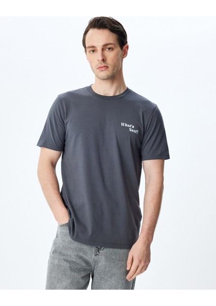 Slogan Baskılı Bisiklet Yaka Kısa Kollu Pamuklu Slim Fit Tişört modelleri