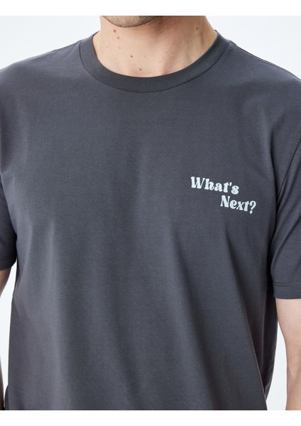 Slogan Baskılı Bisiklet Yaka Kısa Kollu Pamuklu Slim Fit Tişört indirimleri