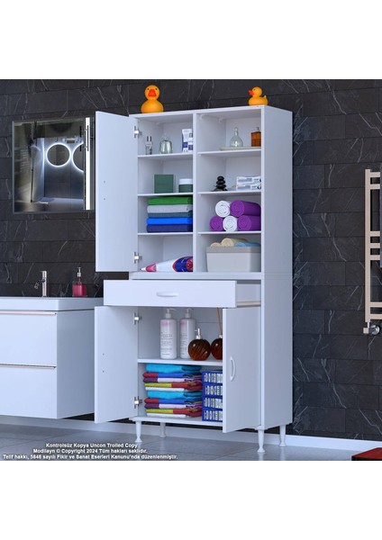 70 x 173 x 32,5 Cm’lik 1 Çekmece 3 Kapak 7 Raf 10 Gözlü Organizatör Mutfak Dolabı Çok Amaçlı Dolap