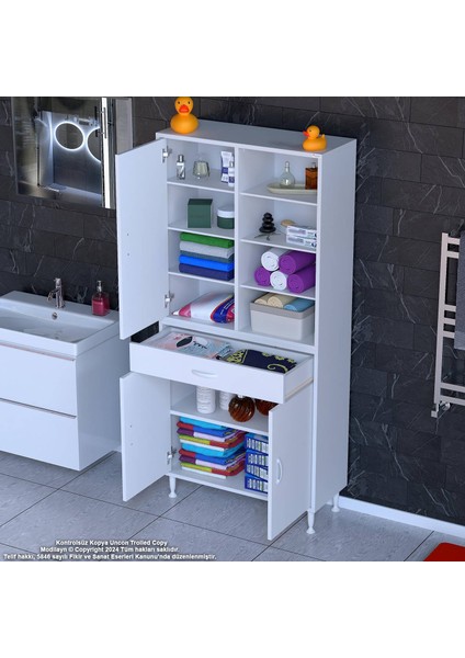 70 x 173 x 32,5 Cm’lik 1 Çekmece 3 Kapak 7 Raf 10 Gözlü Organizatör Mutfak Dolabı Çok Amaçlı Dolap